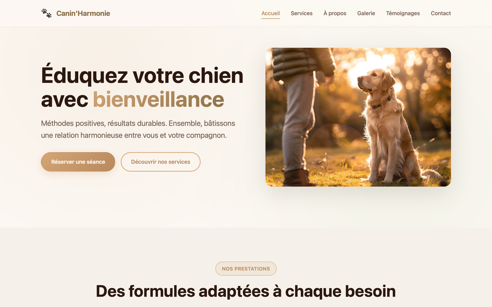 Site vitrine éducateur canin